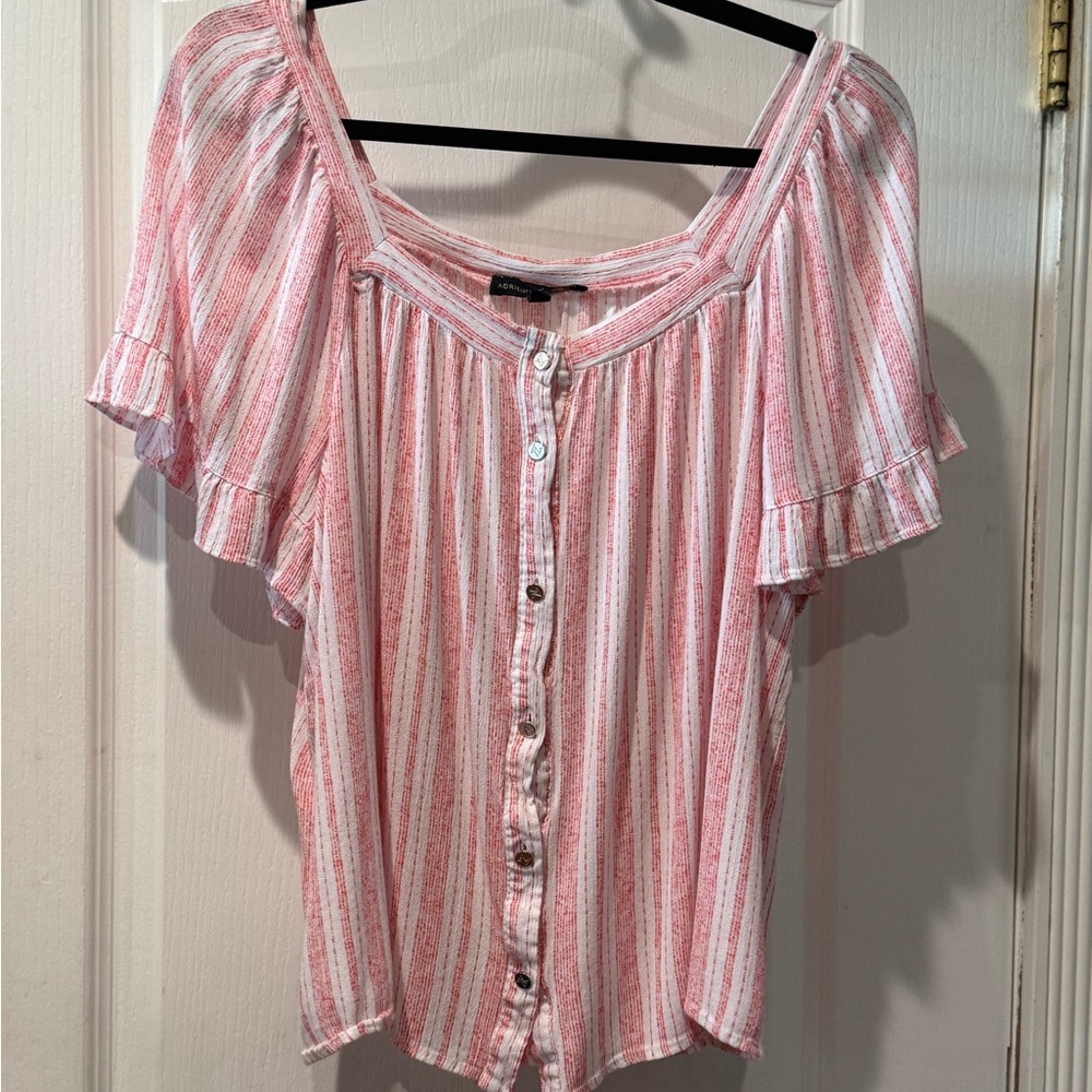 Adrienne Vittadini Red and White Striped Pleasant Blouse